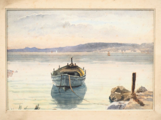 Vente aux enchères Ecole française fin XIXème. "Bord de mer". Aquarelle Dim. 23,5 x 35 cm