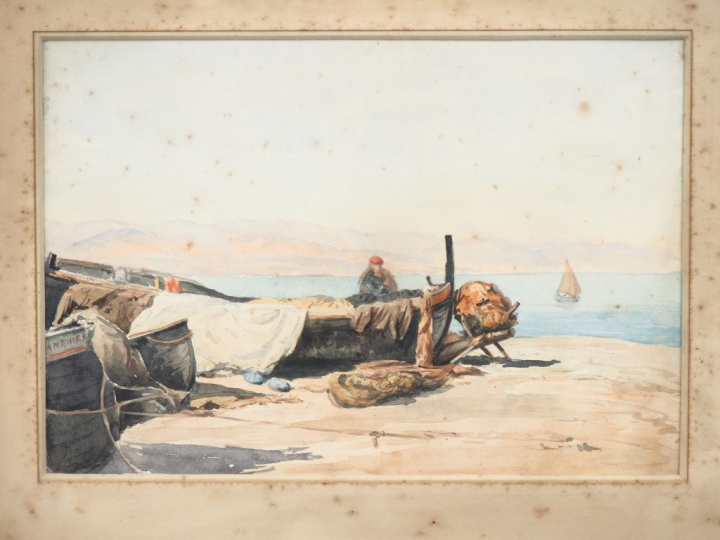 Ecole française fin XIXème. "Bord de mer". Aquarelle Dim. 23,5 x 35 cm
