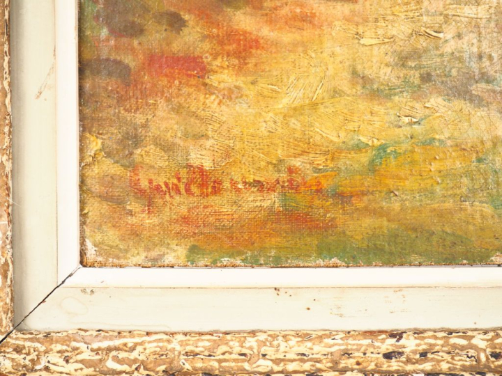 Ecole française début XXème.  "paysage au chemin" Huile sur toile, mar