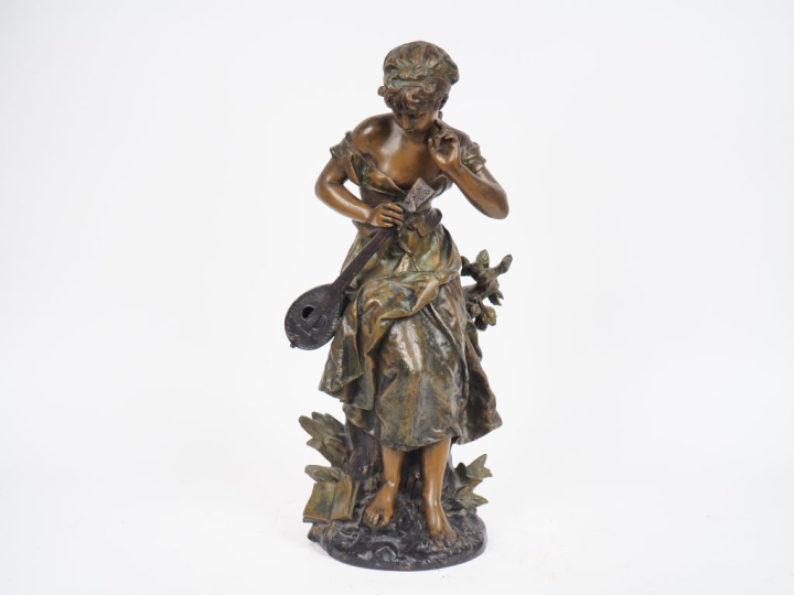 MOREAU.  "Poésie moderne". Sujet en régule polychrome.  H. 56 cm