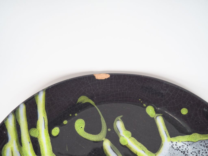 5 assiettes ovales en céramique polychrome. Signées (accidents)