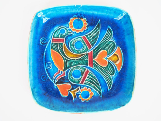 Vente aux enchères Jean-Claude TABURET.  Coupe en céramique polychrome à décor d'oiseaux.