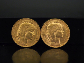 Vente aux enchères Deux pièces de 20 Francs or, 1910 et 1913. FRAIS ACHETEURS 10% HT.   