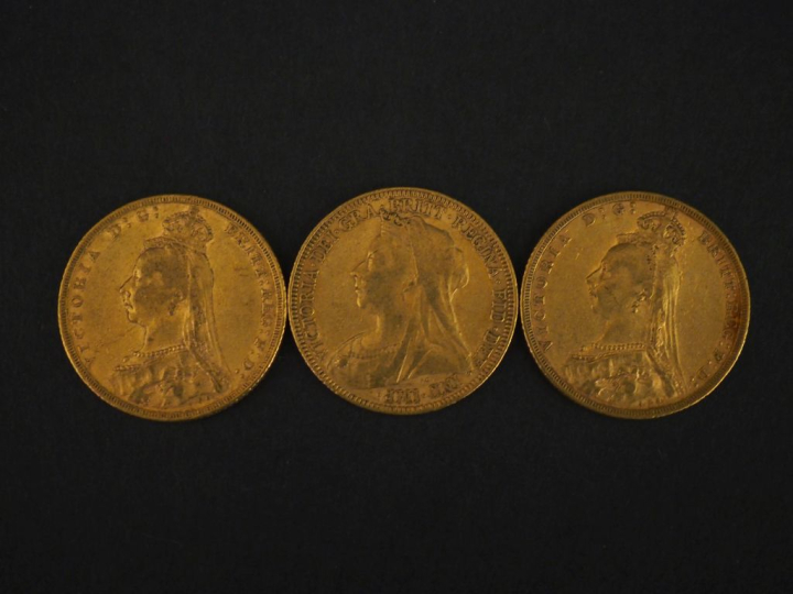 Trois souverains or 1888, 1889 et 1895. FRAIS ACHETEURS 10% HT.   