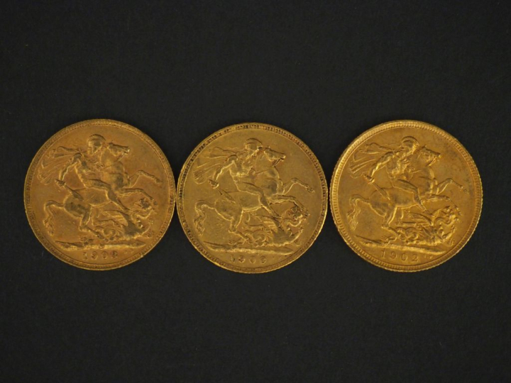 Trois Souverains or, 1900,1902 et 1903. FRAIS ACHETEURS 10% HT.   