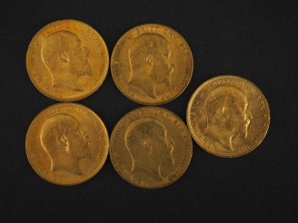 Vente aux enchères Cinq Souverains or, 1908. FRAIS ACHETEURS 10% HT.   