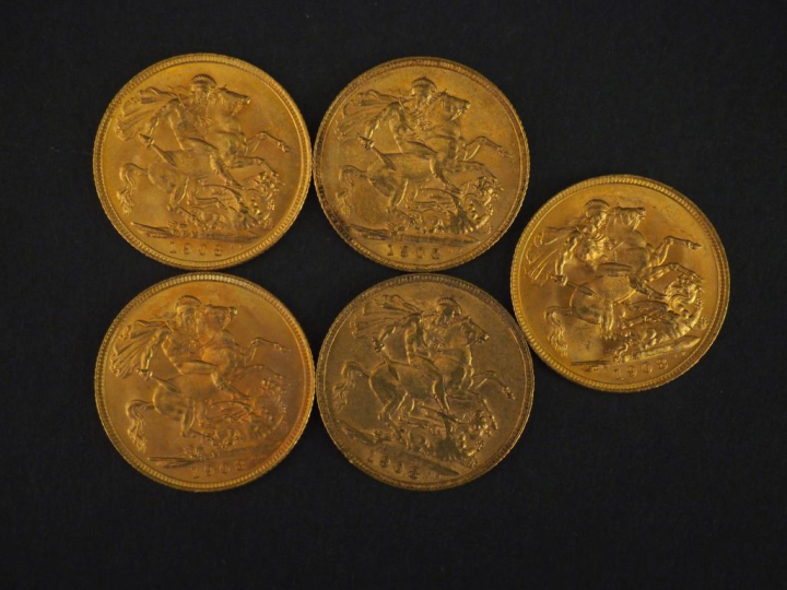 Cinq Souverains or, 1908. FRAIS ACHETEURS 10% HT.   