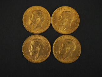 Vente aux enchères Quatre Souverains or, 1912, 1927,1928 et 1929. FRAIS ACHETEURS 10% HT.