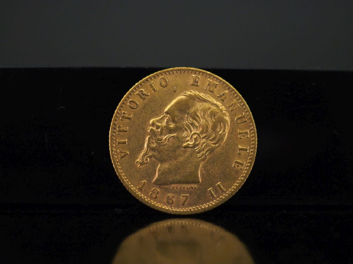 Pièce de 20 Lire or, Vittorio Emmanuele II, 1867. FRAIS ACHETEURS 10% 