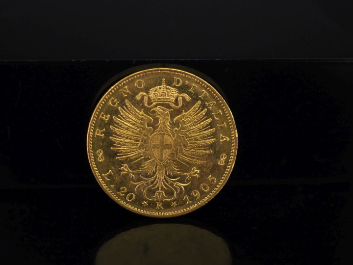 Pièce de 20 Lire or, Vittorio Emanuele III, 1905. FRAIS ACHETEURS 10% 