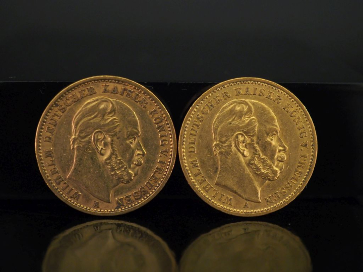 Deux pièces de 20 Mark or, 1878 et 1884.  FRAIS AHCETEURS 10% HT.   