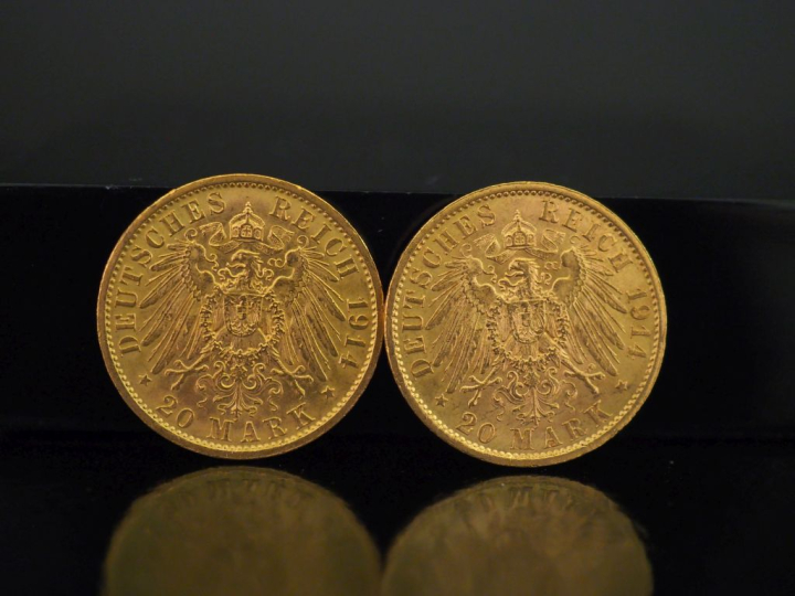 Deux pièces de 20 Mark or, 1914.  FRAIS ACHETEURS 10% HT.   