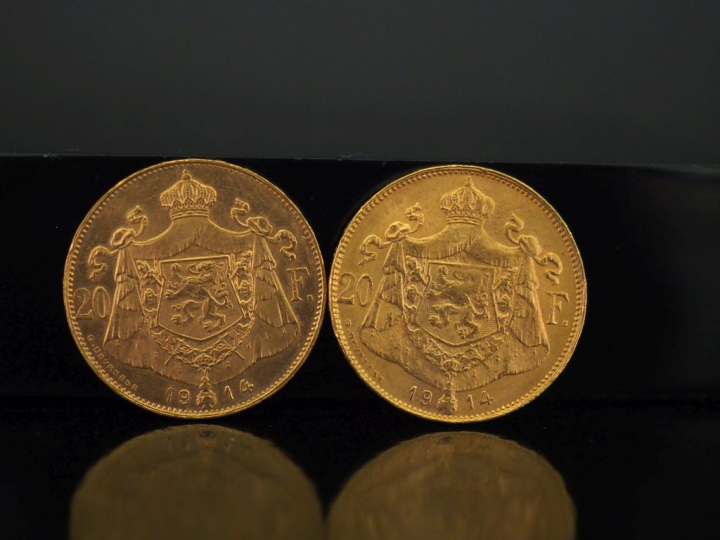 Deux pièces de 20 Francs or belge, 1914. FRAIS ACHETEURS 10% HT.   
