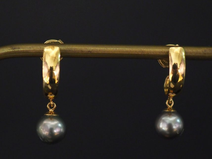 Paire de perces oreilles Napoléon III en or jaune 750, à décor d'une p
