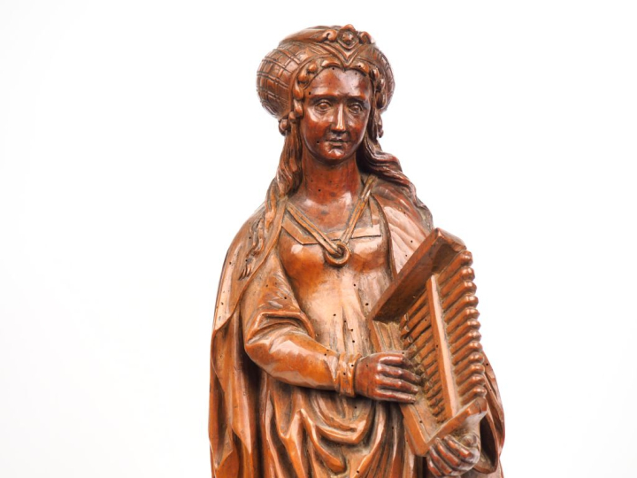 Ecole française XVIIIème.  "Sainte Cécile sur un piédestal" Sculpture 