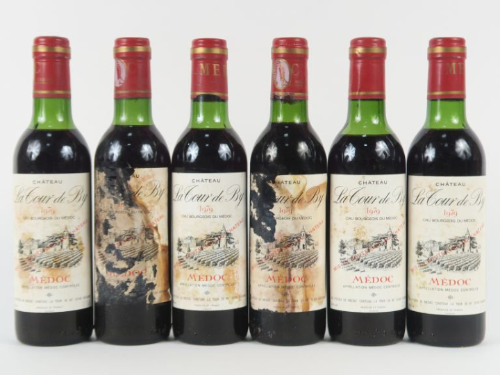 6 BOUTEILLES (37,5 CL) CHÂTEAU LA TOUR DE BY CB MEDOC - 1979 - BG à HE