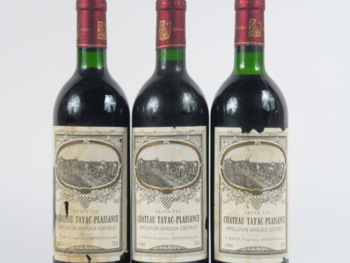 3 BOUTEILLES CHÂTEAU TAYAC PLAISANCE MARGAUX - 1986 - BG/ELA