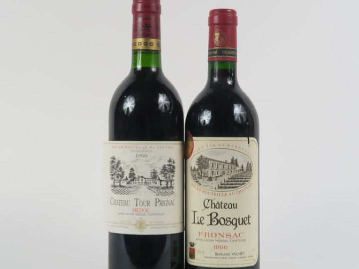 2 BOUTEILLES de 1990 : 1 CHÂTEAU TOUR PRIGNAC MEDOC - 1 CHÂTEAU LE BOS