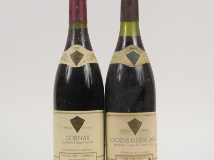 2 BOUTEILLES CAVE DE TAIN L'HERMITAGE 1990 : 1 CROZES HERMITAGE - 1 CO