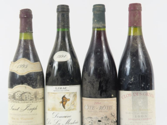 Vente aux enchères 4 BOUTEILLES : 1 CROZES HERMITAGE 'CLOS DES GRIVES' COMBIER 1995 BS - 