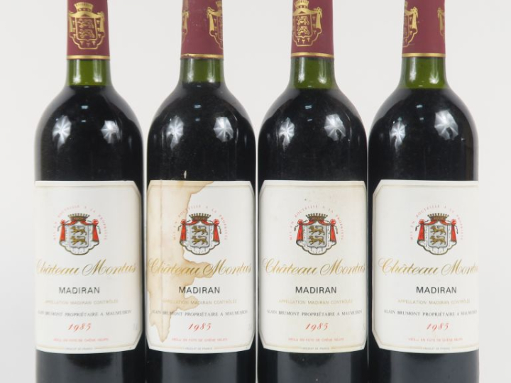4 BOUTEILLES CHÂTEAU MONTUS MADIRAN - 1985 - 2 BG/1 LB/1 ET