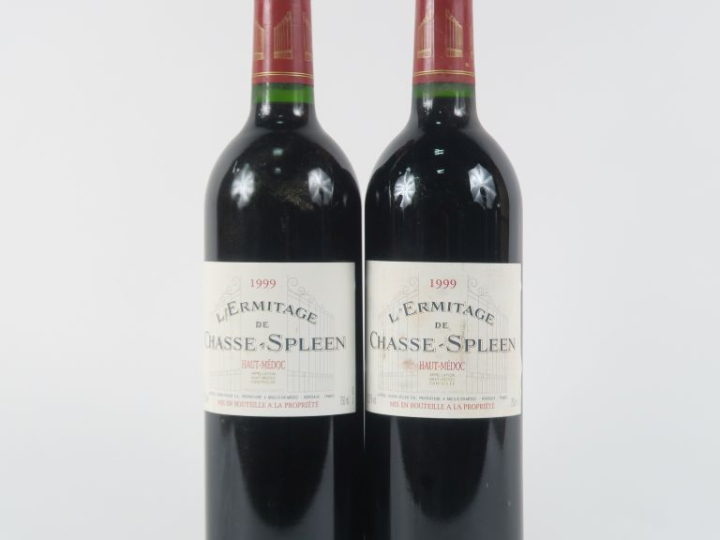 2 BOUTEILLES L'HERMITAGE DE CHASSE SPLEEN HAUT MEDOC - 1999