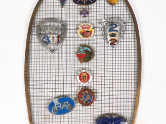 Vente aux enchères Calandre d'automobile ornée de seize différents macarons automobiles. 