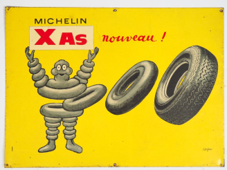 Vente aux enchères MICHELIN XAS.  Plaque en tole lithographiée par Savignac. Dim. 60 x 82