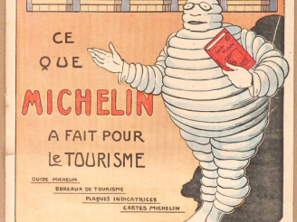 Vente aux enchères MICHELIN. Affichette " Ce que Michelin a fait pour le tourisme" (1912)