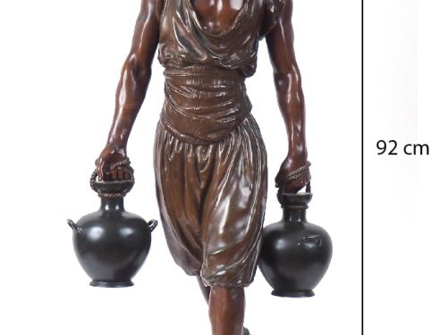 Marcel DEBUT.  "le porteur d'eau". Grande sculpture en bronze polychro