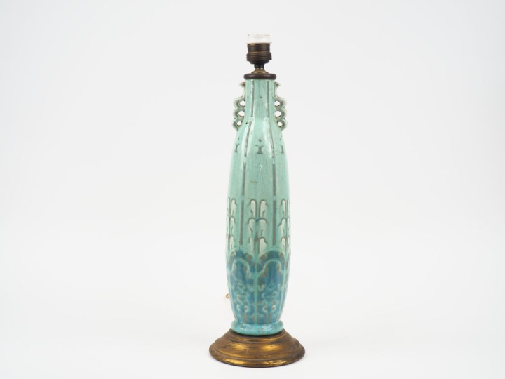 Vase Art Déco en céramique polychrome à décor de feuillage stylisé mon