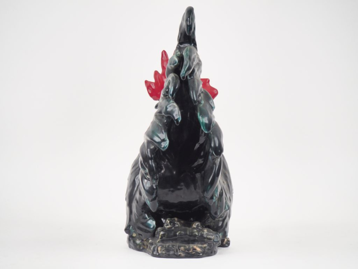 VALLAURIS.  Grand sujet en céramique polychrome  "le coq". H. 38 cm