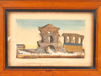 Vente aux enchères Paire de dioramas XIXème. "Ruines de Césarée en Palestine" et "Ruines 