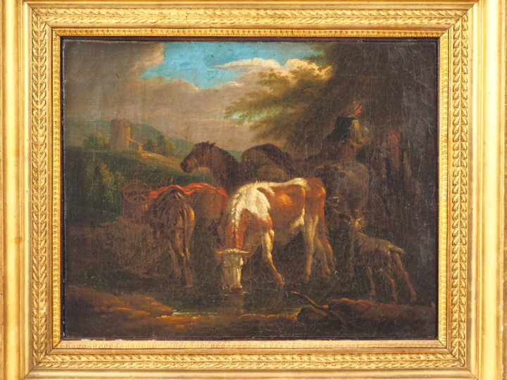 Attribué à Pieter Van BLOEMEN (1657 - 1720) "Troupeau à l'abreuvoir" T