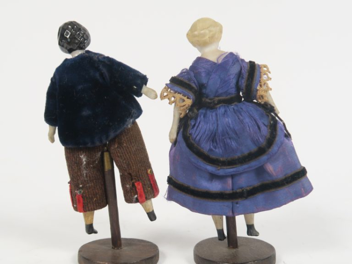 Paire de poupées de théâtre ou de maison de poupée milieu du XIXème do