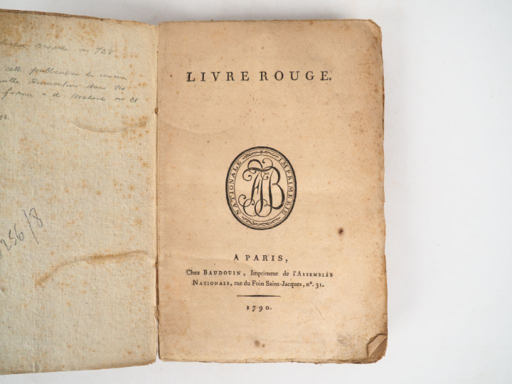 LIVRE ROUGE. Paris, Baudoin, imprimeur de l'Assemblée Nationale, 1790.