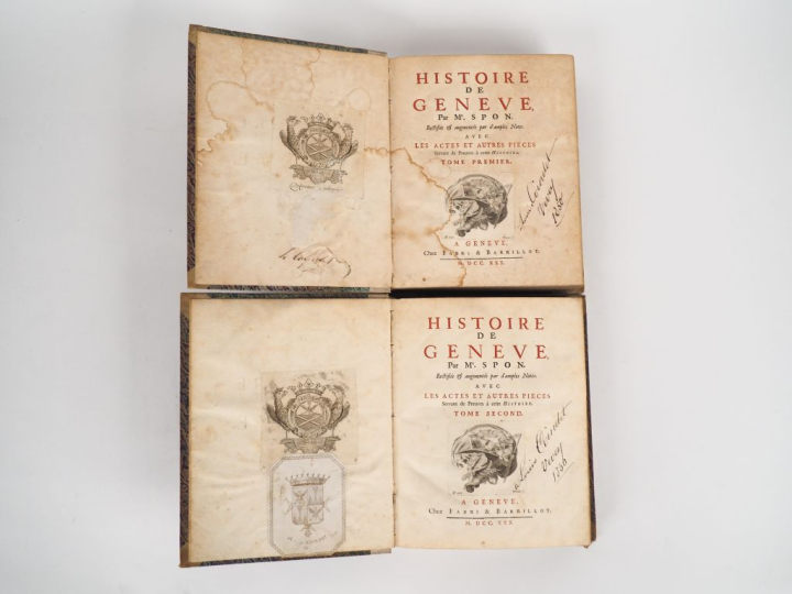 SPON (Jacob). HISTOIRE DE GENÈVE. Genève, Fabri   Barrillot, 1730. Deu