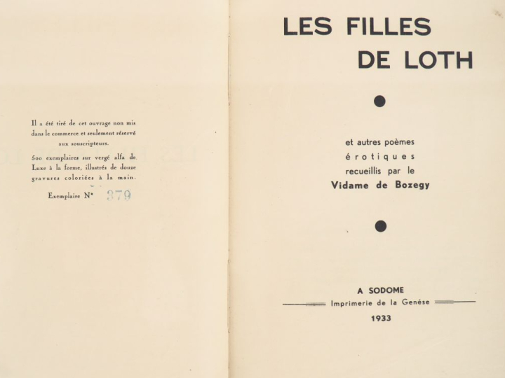 BOZEGY (V. de). LES FILLES DE LOTH et autres poèmes érotiques recueill
