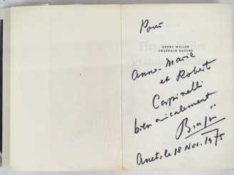 Vente aux enchères BRASSAÏ. HENRY MILLER GRANDEUR NATURE. P., Gallimard, 1975. In-8 broch