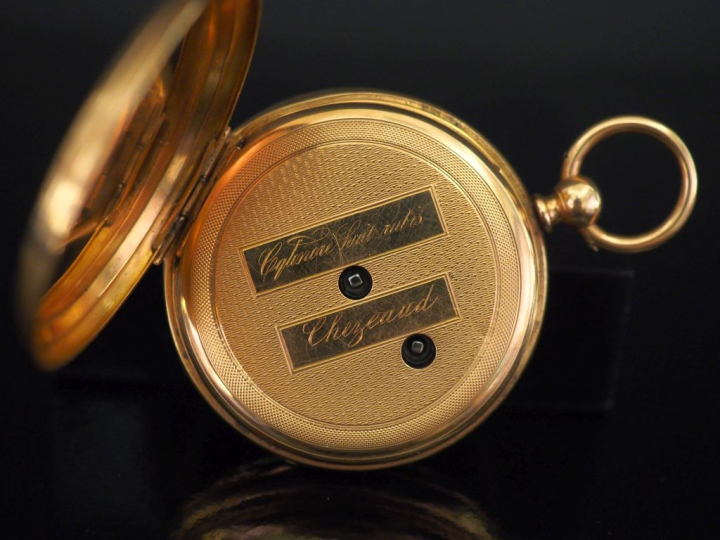 Montre de gousset en or jaune 750. Cadran rond à chiffres romains pour