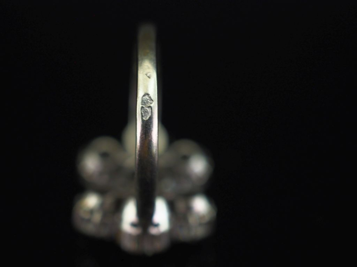 Bague en platine 850 et or blanc 750, sertie en son centre d’un diaman