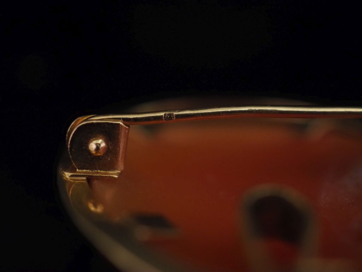 Broche/pendentif en or jaune 750, sertie en son centre d'une camée fig