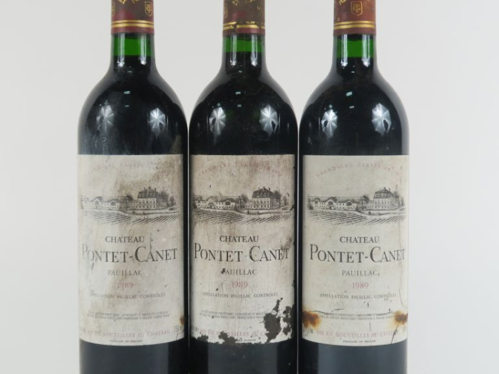 3 BOUTEILLES CHÂTEAU PONTET CANET GCC PAUILLAC - 1989 - BG/1 EA/1 ET/B