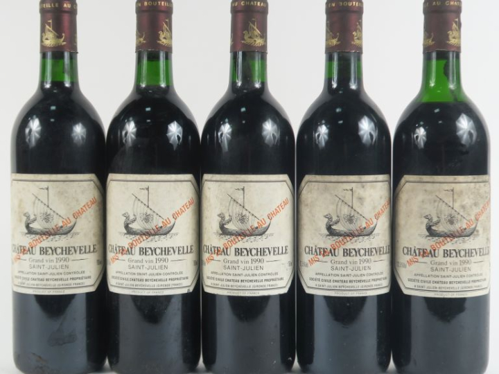 5 BOUTEILLES CHÂTEAU BEYCHEVELLE GCC ST JULIEN - 1990 - 5 BG/1 HEP