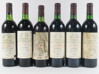 Vente aux enchères 6 BOUTEILLES CHÂTEAU HANTEILLAN HAUT MÉDOC : 1 de 1975 LB - 1 de 1980 
