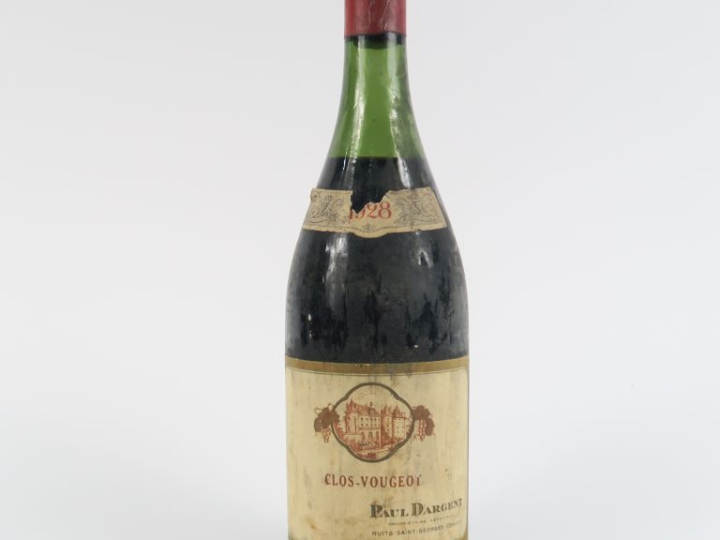 1 BOUTEILLE CLOS VOUGEOT PAUL DARGENT - 1928 - 5,5 CM/COLLERETTE ABIMÉ