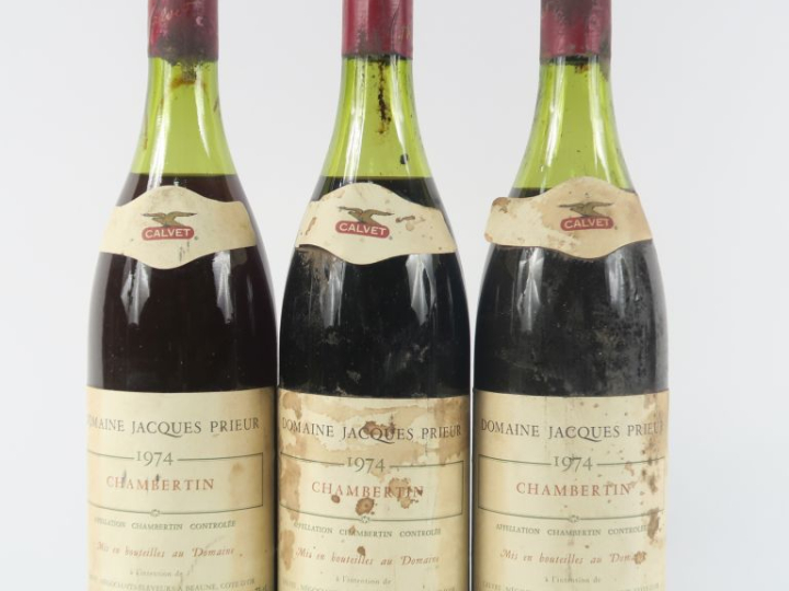 3 BOUTEILLES CHAMBERTIN DOMAINE JACQUES PRIEUR MISE CALVET - 1974 - 1 