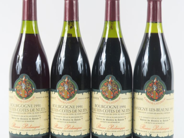 4 BOUTEILLES TASTEVINAGE REINE PÉDAUQUE 1991 : 1 SAVIGNY LES BEAUNE - 