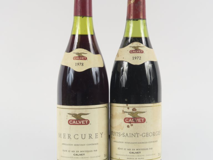 2 BOUTEILLES CALVET : 1 NUITS ST GEORGES 1972 ELT - 1 MERCUREY 1978