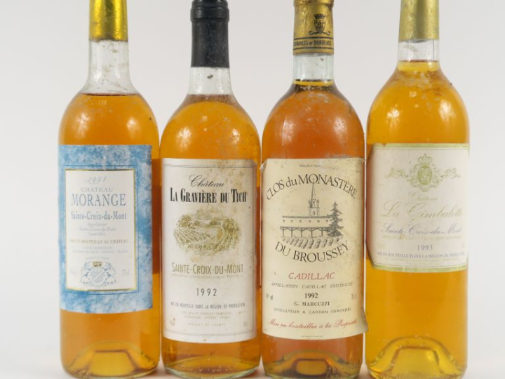 4 BOUTEILLES : 1 CHÂTEAU LA GIMBALETTE ST CROIX DU MONT 1993 - 1 CHÂTE